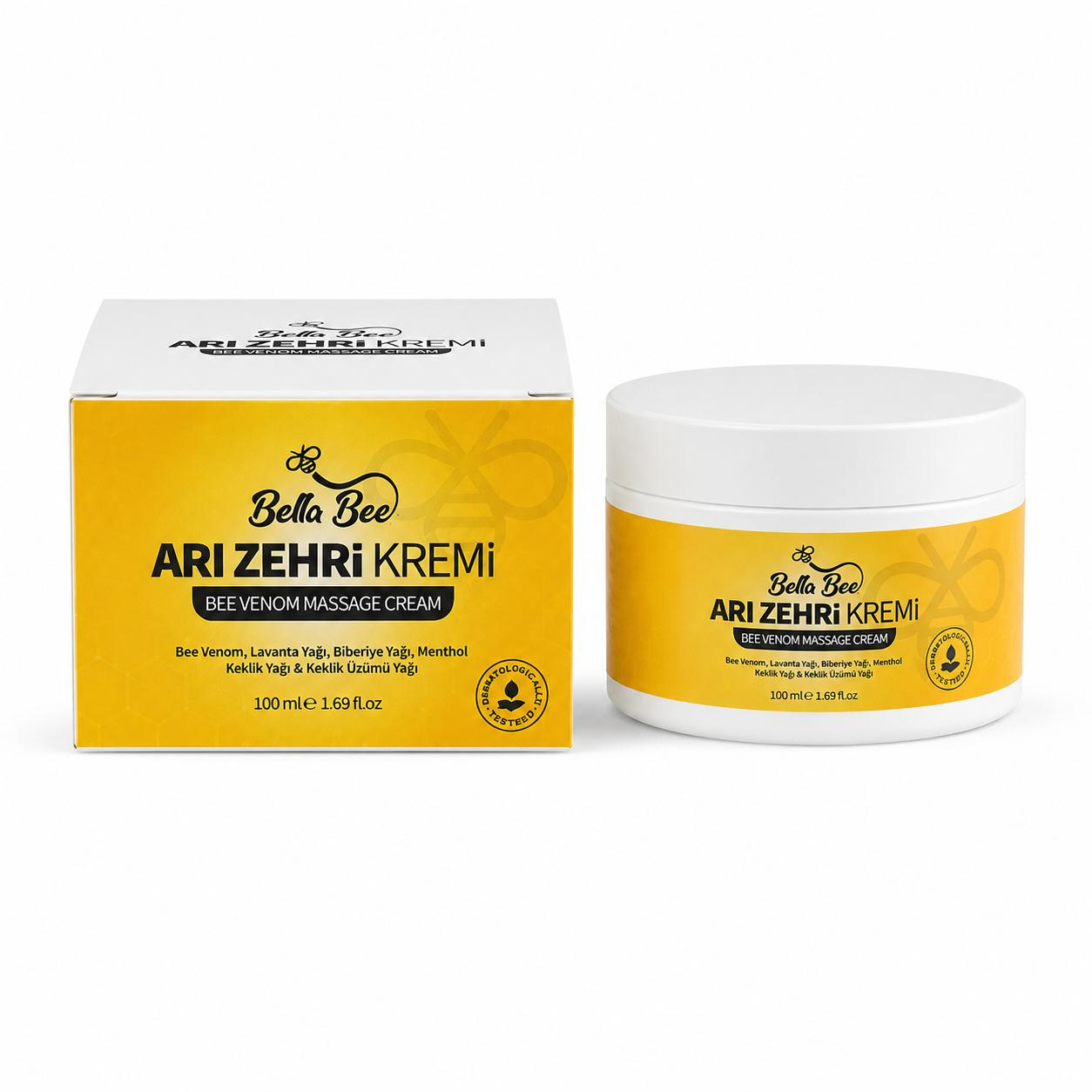 Bella Bee Arı Zehri Kremi — 100 mL kutu ve kavanoz görseli